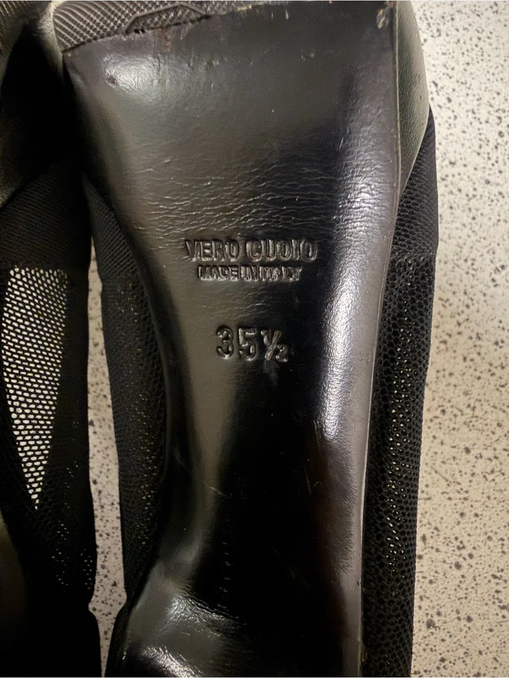 Vergelio Made in Italy Black Shoes Heels Stiletto Leather and Mesh Size 35.5